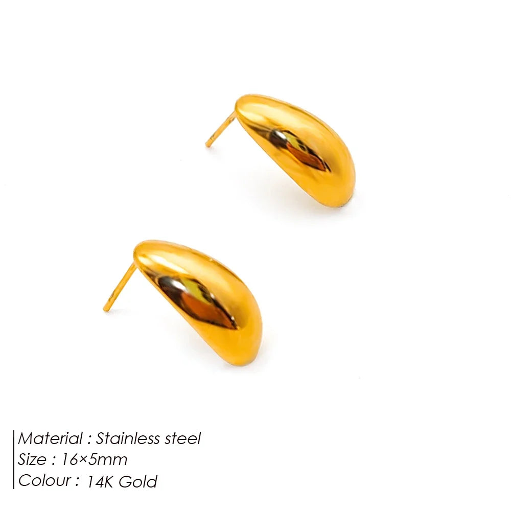 SUNIBI Stainless Steel Stud Earring for Women Gold Color Silver Color Simple Earrings Wives Smooth Thick Hoop Fashion Jewelry