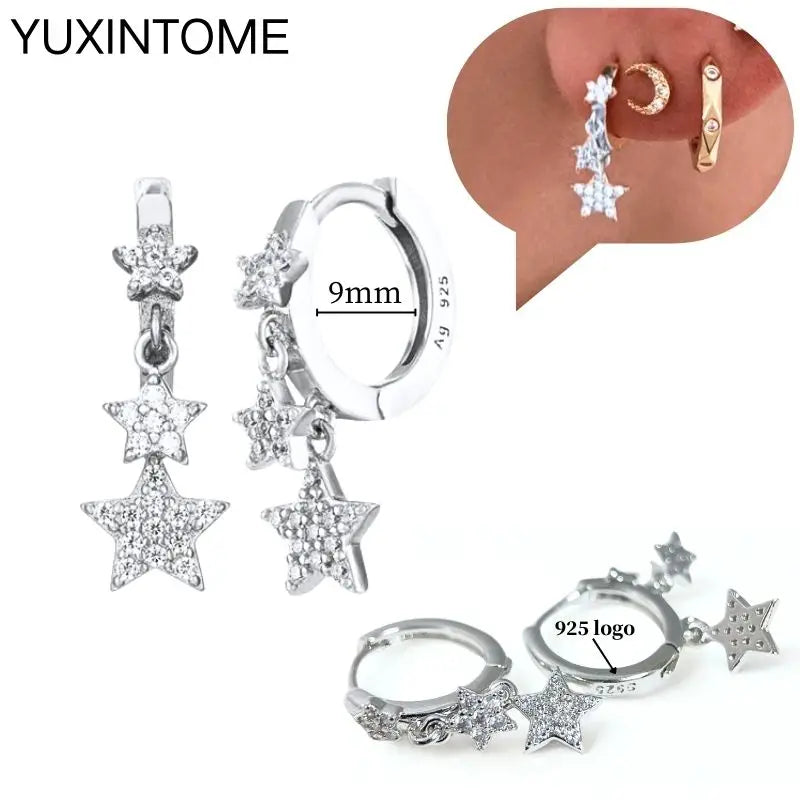 925 Sterling Silver Ear Needle Fashion Hoop Earrings White Crystal Luxury Women's Silver Earrings Wedding Women's Jewelry Gift