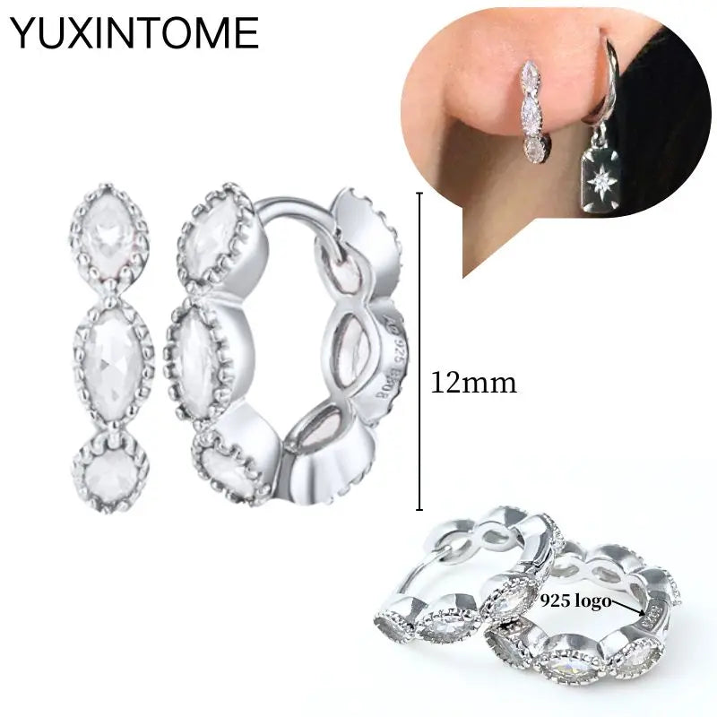 925 Sterling Silver Ear Needle Fashion Hoop Earrings White Crystal Luxury Women's Silver Earrings Wedding Women's Jewelry Gift