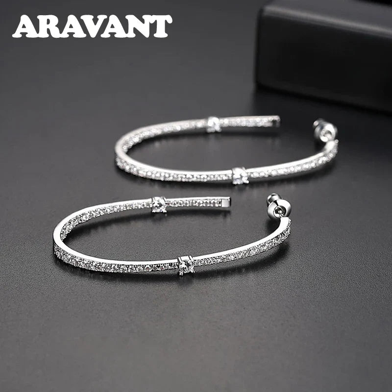 Aravant 925 Silver 48mm Zircon Hoop Earrings For Women Girls Fashion Jewelry