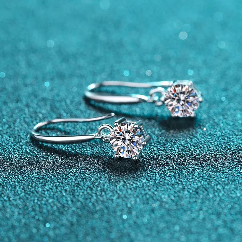 NeeTim 1ct 6.5mm Moissanite Droop Earrings for Women Original Wedding Chrismas Gift S925 Sterling Silver Hoop Earring Wholesale