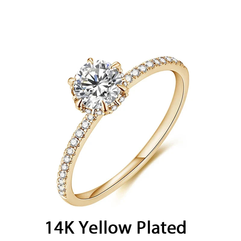 MINTYBOX 14K Yellow Gold D Colo Moissanite Rings for Women Handmade 6.5mm Pure 10K Round Shape Engagement Ring Gift Fine Jewelry