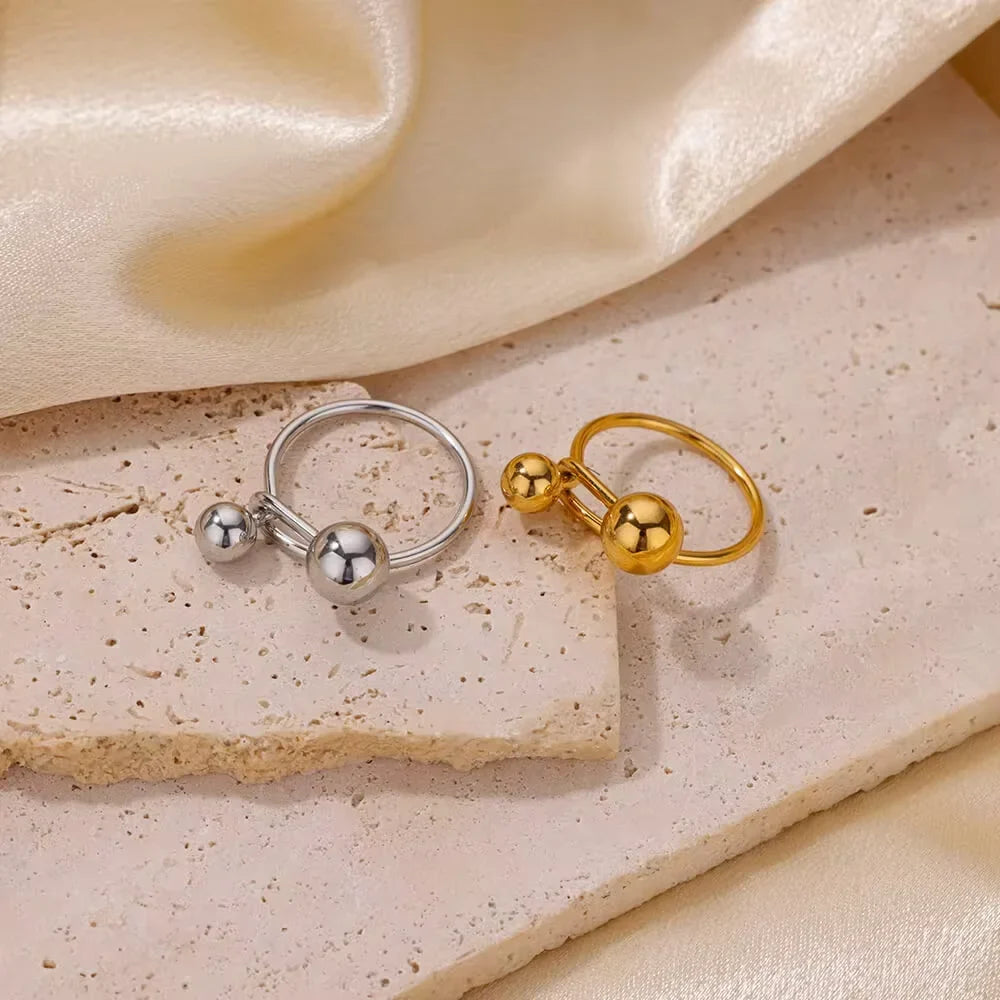 Stainless Steel Double Ball Adjustable Ring For Women Unisex Gold Color Trendy Finger Rings Decompression Jewelry Gifts Anillos