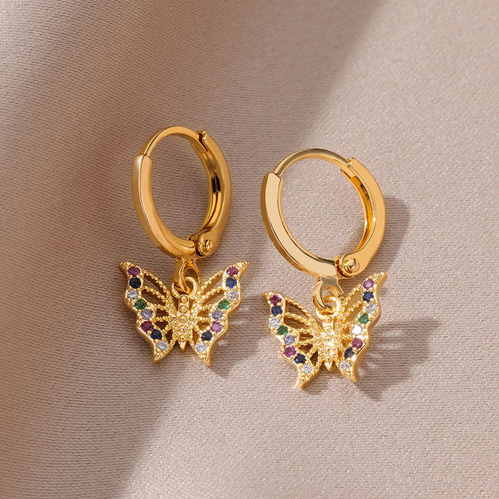 Zircon Butterfly Pendientes Earrings for Women Stainless Steel Gold Color Piercing Earring Girl y2k Jewelry aretes bijoux mujer