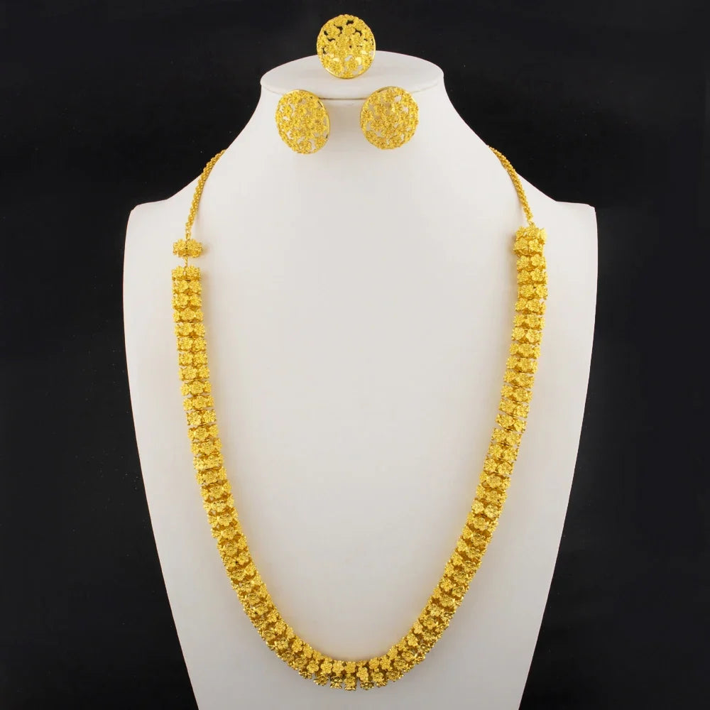 gold plated earrings ring necklaces for women luxury gold cuban necklace set High Quality designer men woman Jewelry sets gift