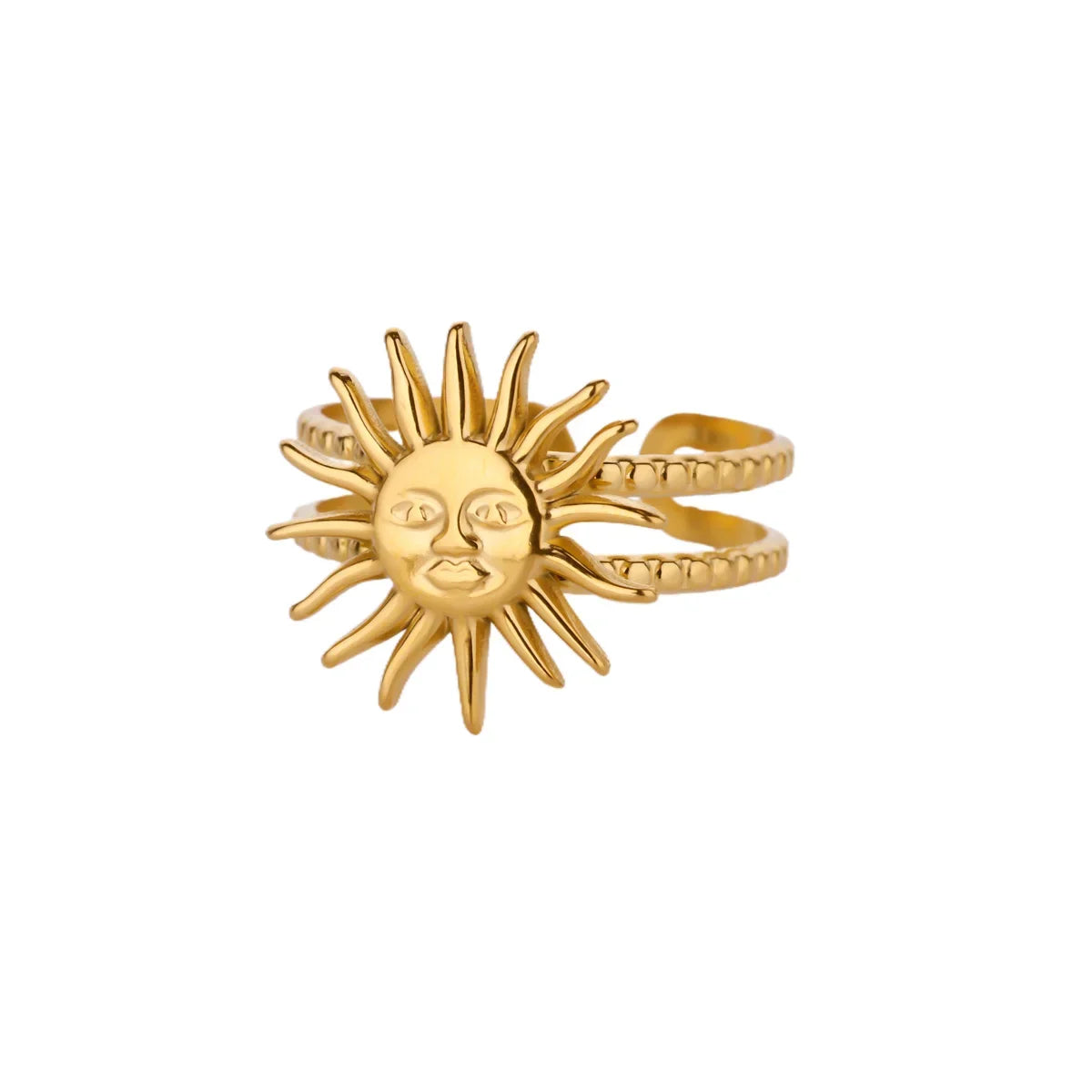 Stainless Steel Tiny Zircon Rings For Women Exquisite Gold Color Sun Double-Layer Ring Punk Hip-Hop Accessory Bague Jewelry Gift