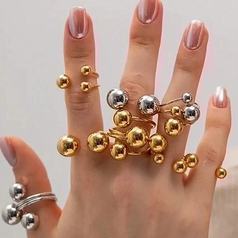 Punk Chunky Ball Rings For Women Men Gold Color Stainless Steel Anxiety Beads Ring Trendy Jewelry Finger Accessories Gift BFF