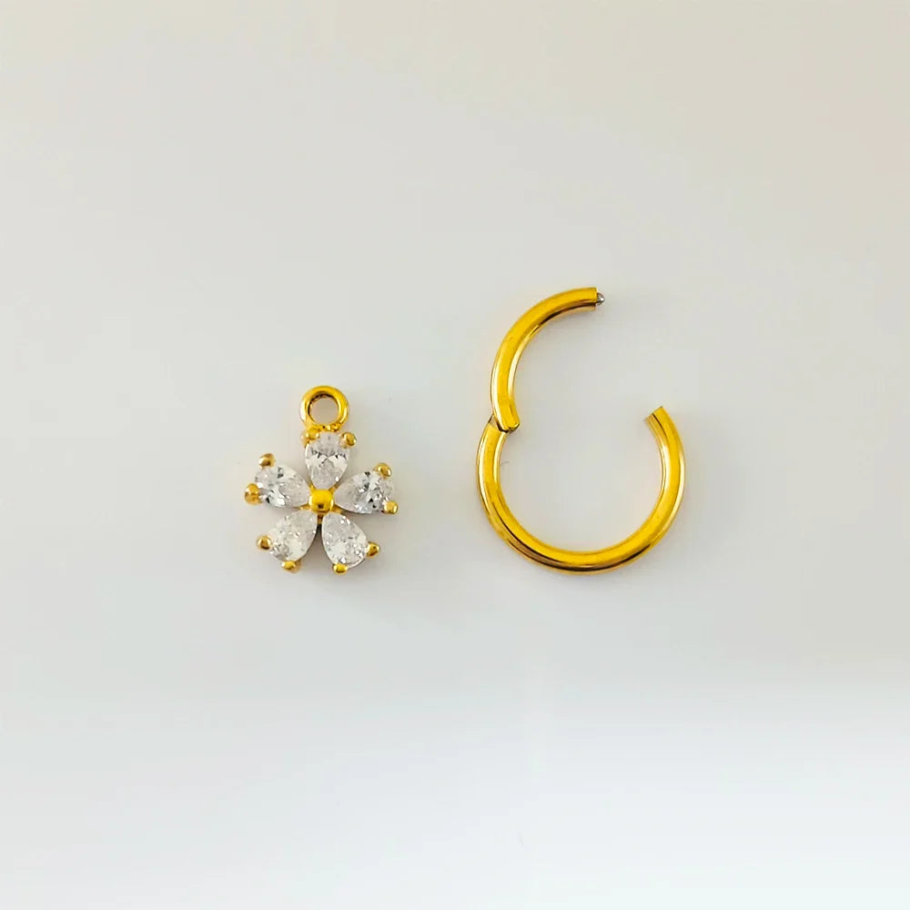 Waterdrops Pendant Conch Ring ASTM F136 G23 Titanium Piercings Moon Flowers Hinge Segment Clicker Teardrop Helix  Earrings