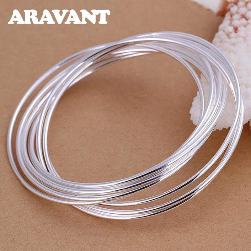 Aravant 925 Silver 10 Circle Triple Ring Bangle For Men Women Fashion Jewelry