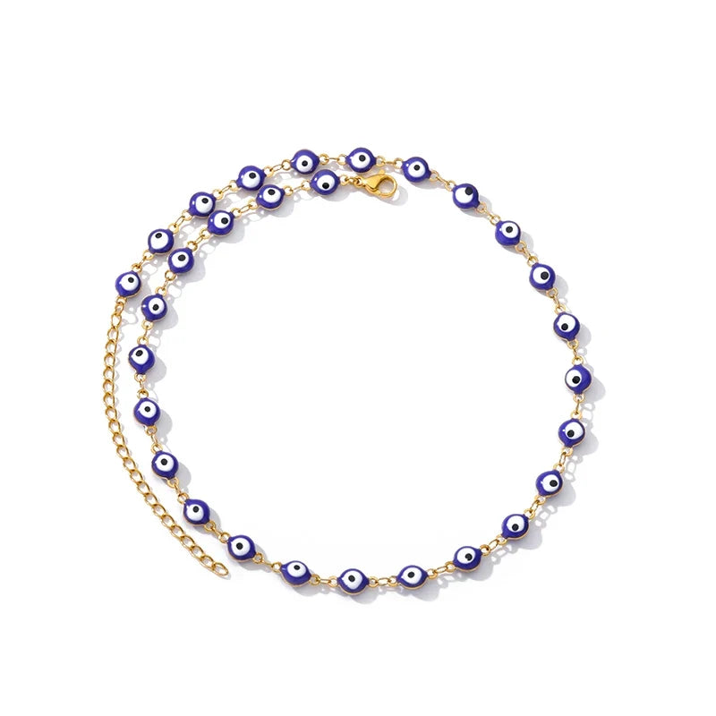 Zircon Evil Eye Pendant Necklace For Women Stainless Steel Turkish Eye Fatima Hand Chain Choker Collar Goth Jewelry onlyfans