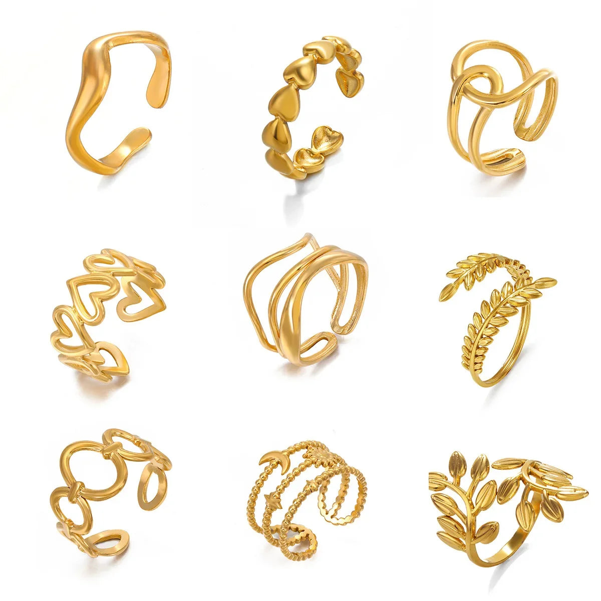 1Pc Stainless Steel Gold Color Rings For Women Waterproof Geometric Open Finger Ring Girls Fashion Daily Jewelry Accessories