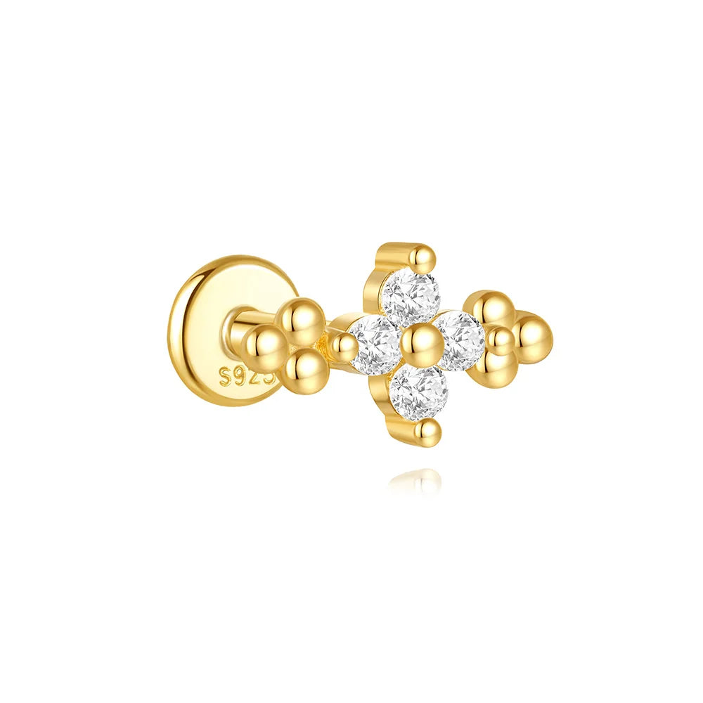 CANNER 1PC Four Pointed Star Moon Tassel Lotus Cartilage Spiral Puncture 925 Sterling Silver Stud Earring For Women Ins Earring