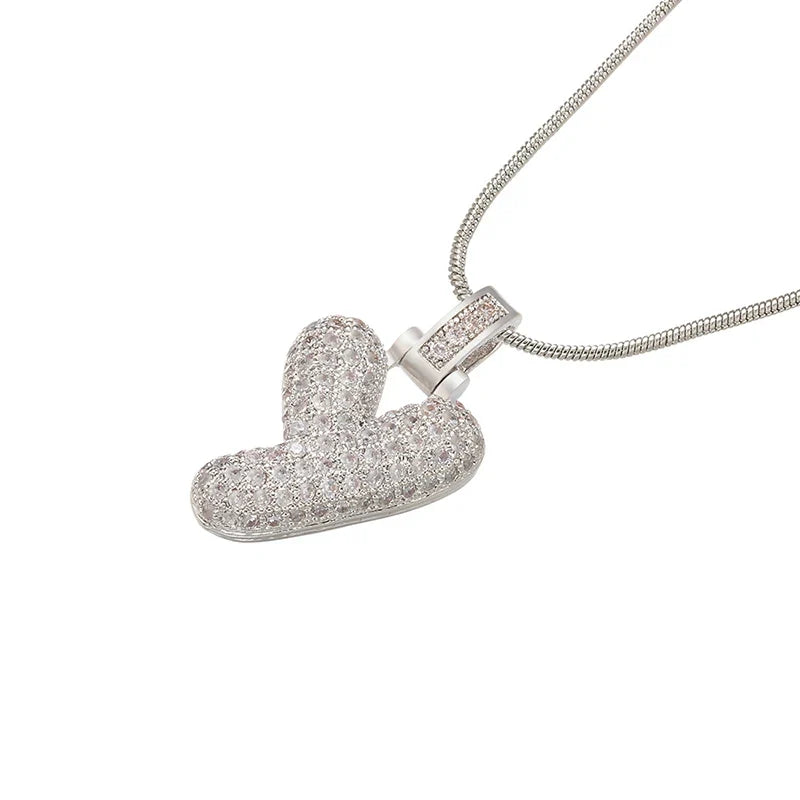 ZHUKOU Silver color Bubble initial letters necklaces 26 letters pendants necklaces for women Brass CZ Jewelry wholesale VL34