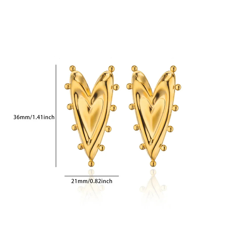 Gothic Heart Earring For Women Stainless Steel Golden Love Earring Wedding Couple Piercing Jewelry Valentine Day Gift сер