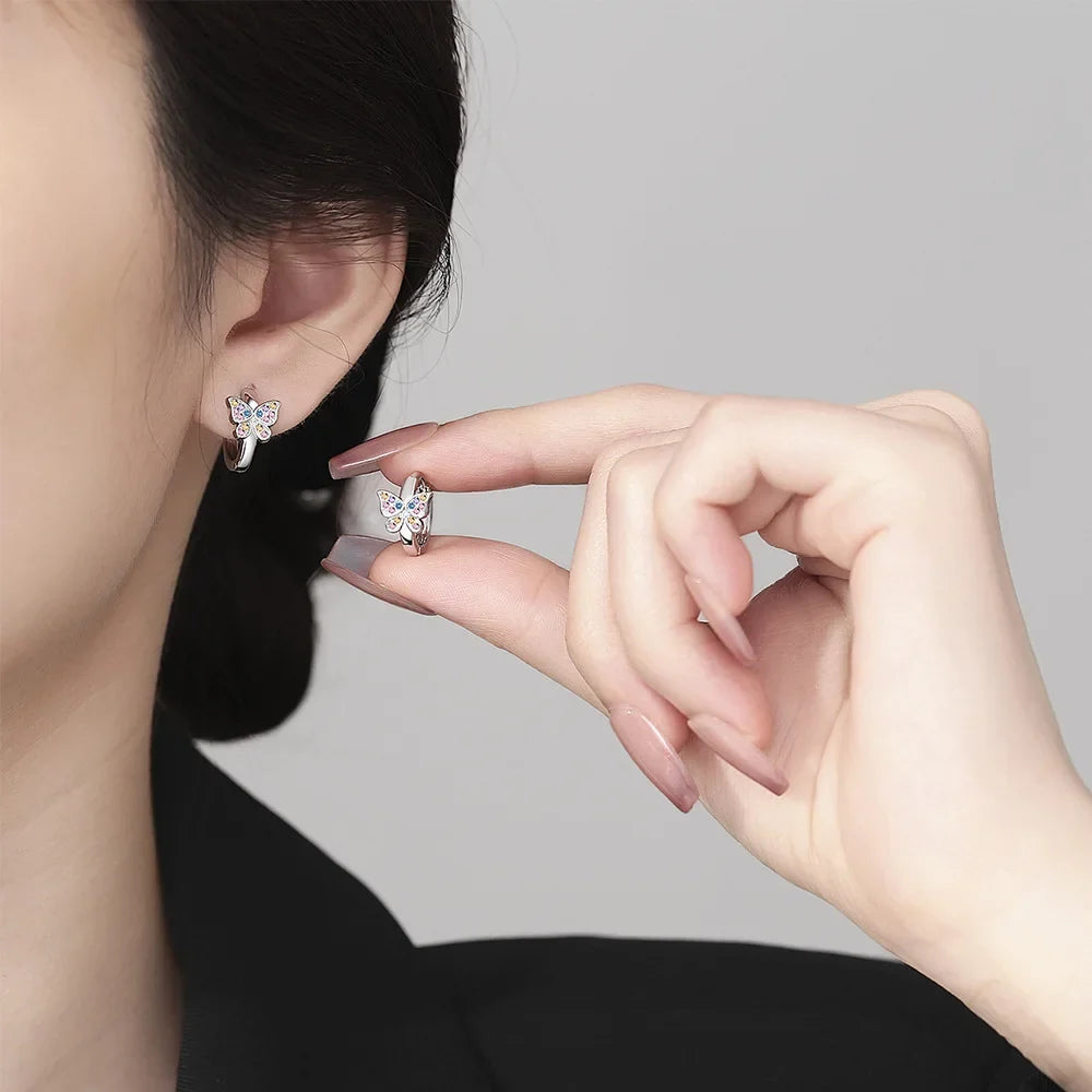 925 Sterling Silver Butterfly Rainbow Zircon Ring Earrings For Women Friends Wedding Jewelry Wholesale Prevent Allergies
