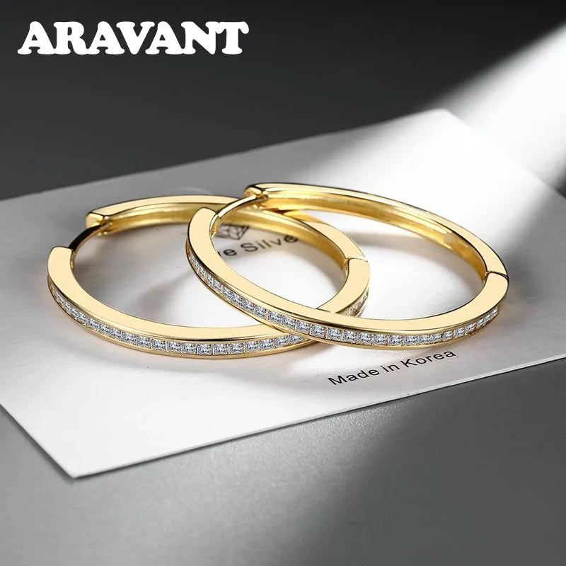 Aravant 925 Sterling Silver 35MM Zircon Hoop Earring For Women Fashion Jewelry Gift