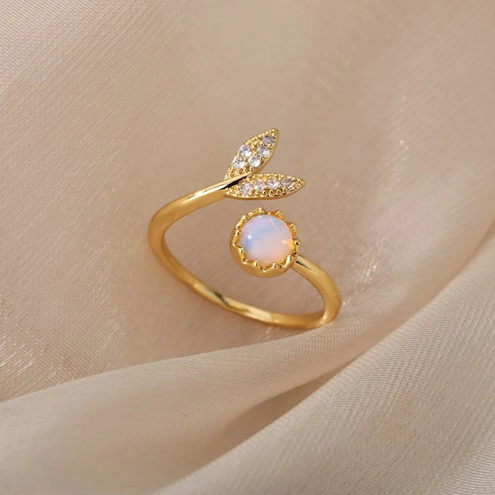 Fashion Zircon Sun Flower Rings For Women Stainless Steel Gold Color Geometric Ring Trendy Wedding Party Aesthetic Jewelry Gifts