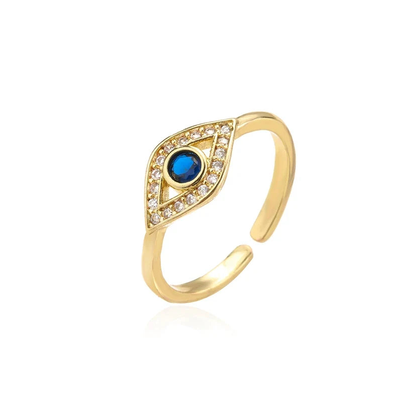 NEWBUY 2024 Fashion Gold Color Copper Wedding Jewelry AAA CZ Evil Eye Design Open Ring For Women Girl Engagement Gift