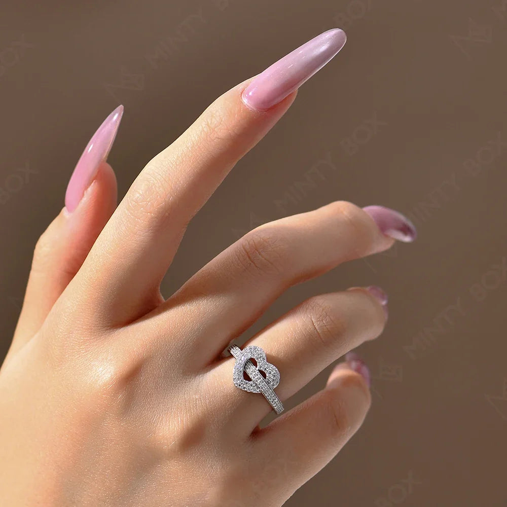 MINTYBOX S925 Silver Moissanite Rings for Women 0.568ctw D/VVS1 Lab Diamond Heart Ring 18K Gold Plated  Wedding Fine Jewelry