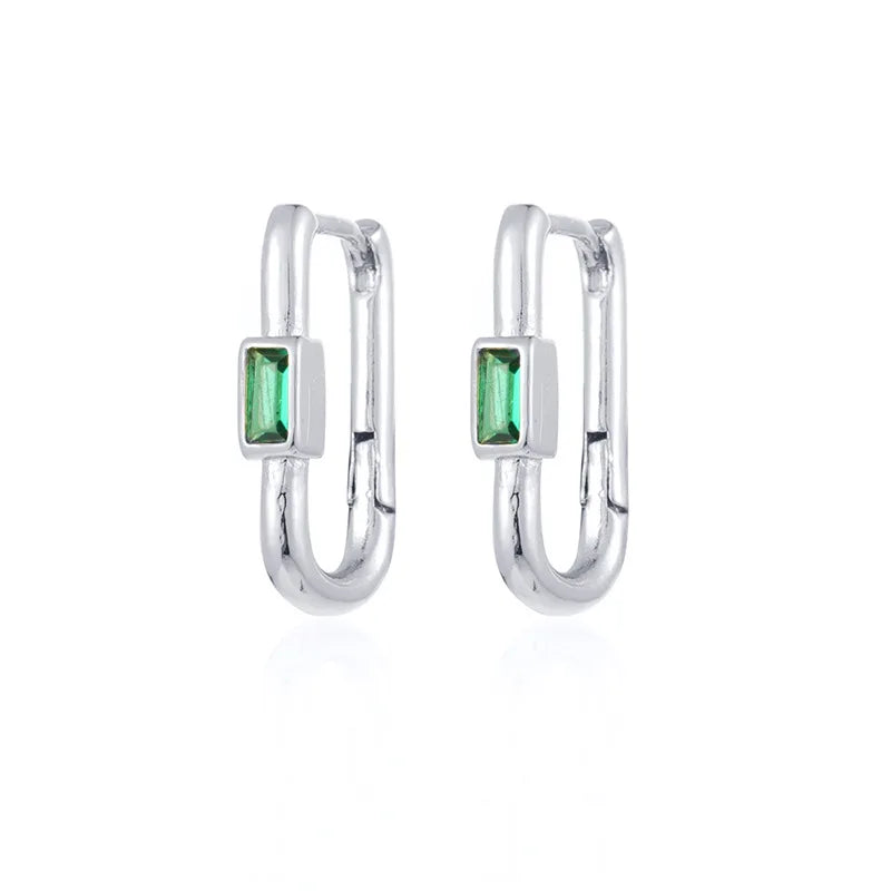 1pair Women's Colorful Zircon Square Ear Clip Geometric U-shape Hoop Earrings Daily Party Pairing With Jewelry