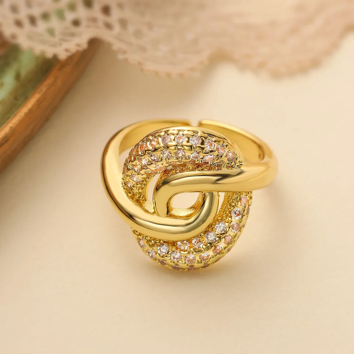 NEWBUY Luxury AAA Cubic Zirconia Pave Setting Copper Jewelry Trendy Gold Color Wedding Rings For Women
