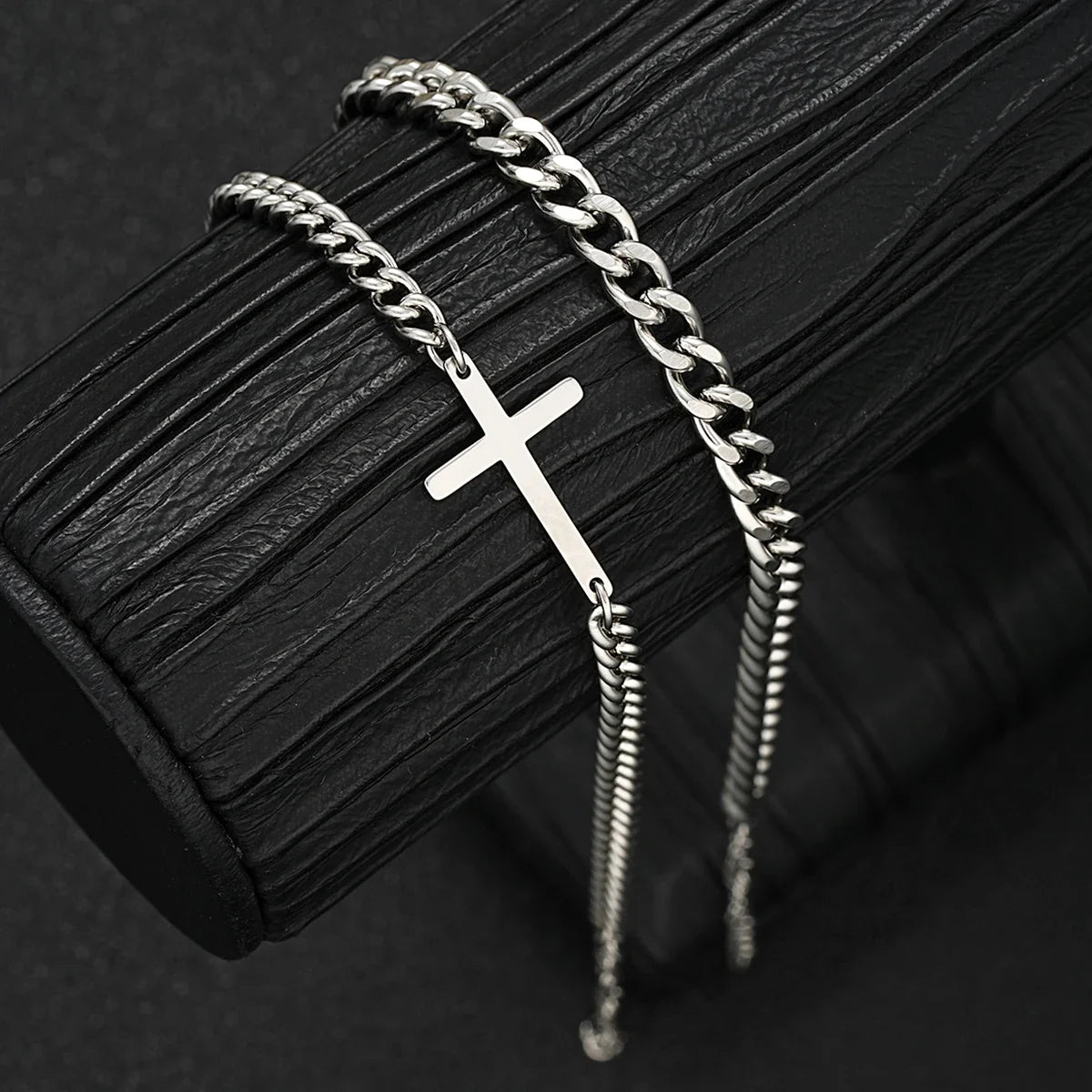 2024 New Stainless Steel Cross Cuban Chain Bracelet Set for Men Hip Hop Punk Snake Chain Bracelets Fashion Unisex Jewelry Gifts