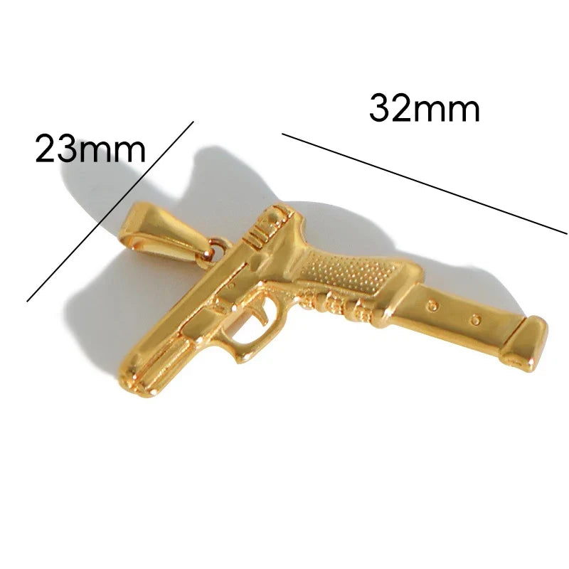 18k Gold Plated 316l Stainless Steel Vintage Pyramid Pharaoh Pistol Barbell Pendant Charm - Unisex Trendy Jewelry