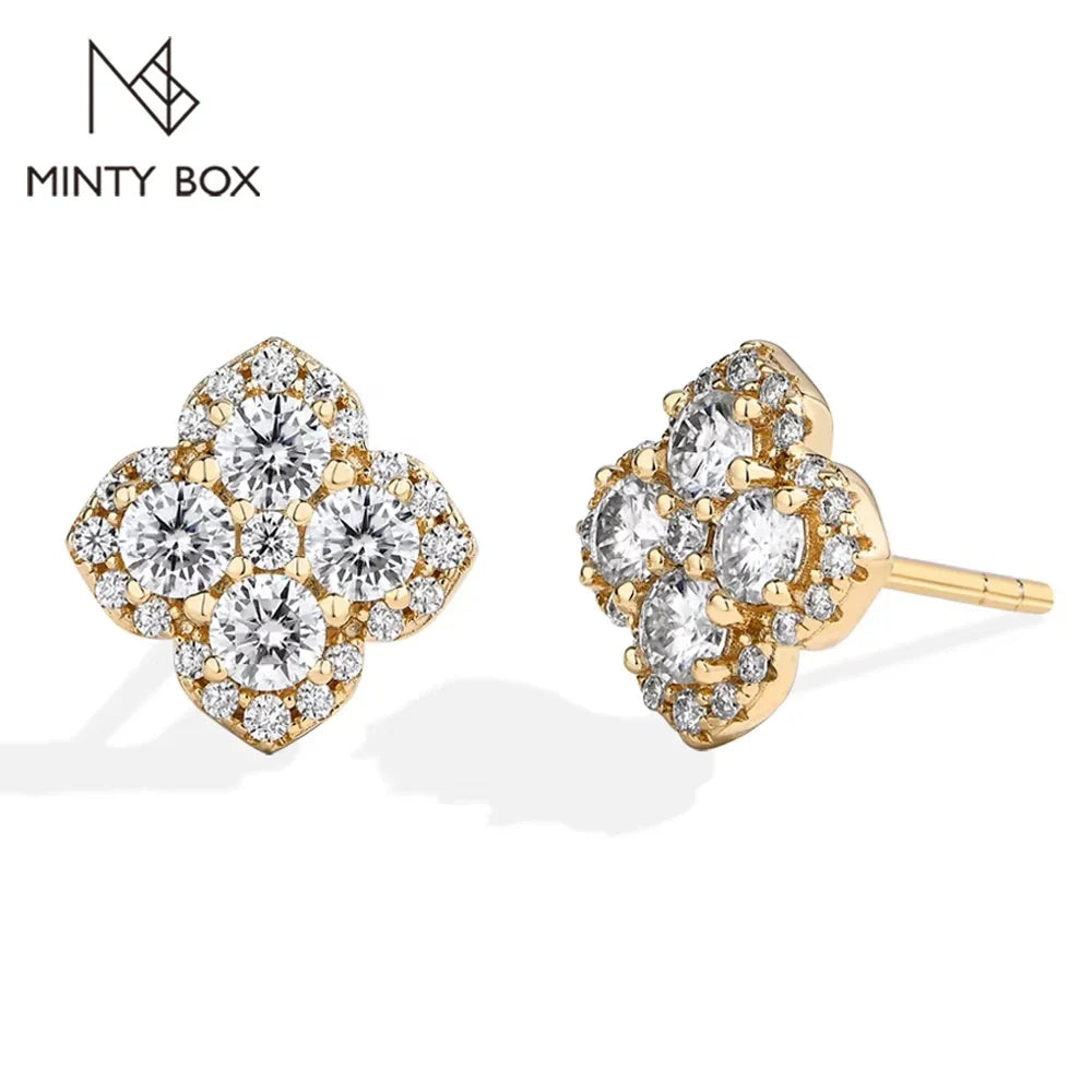 MINTYBOX S925 Silver D/VVS1 Moissanite Stud Earrings for Women Clover Lab Diamond Earring 1.054ctw Luxury Wedding Fine Jewelry