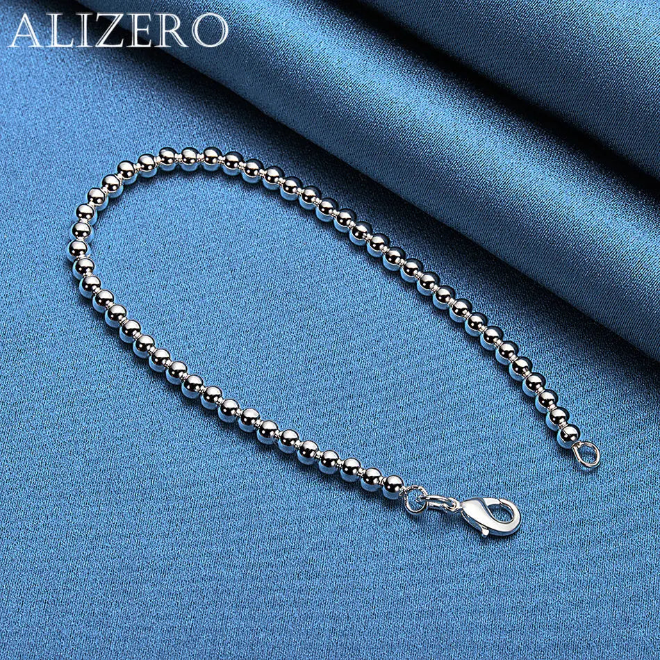 ALIZERO 925 Sterling Silver Bracelet 4mm Beads Bracelets For Women Jewelry For Fashion Party and Daily Wear 16-23CM
