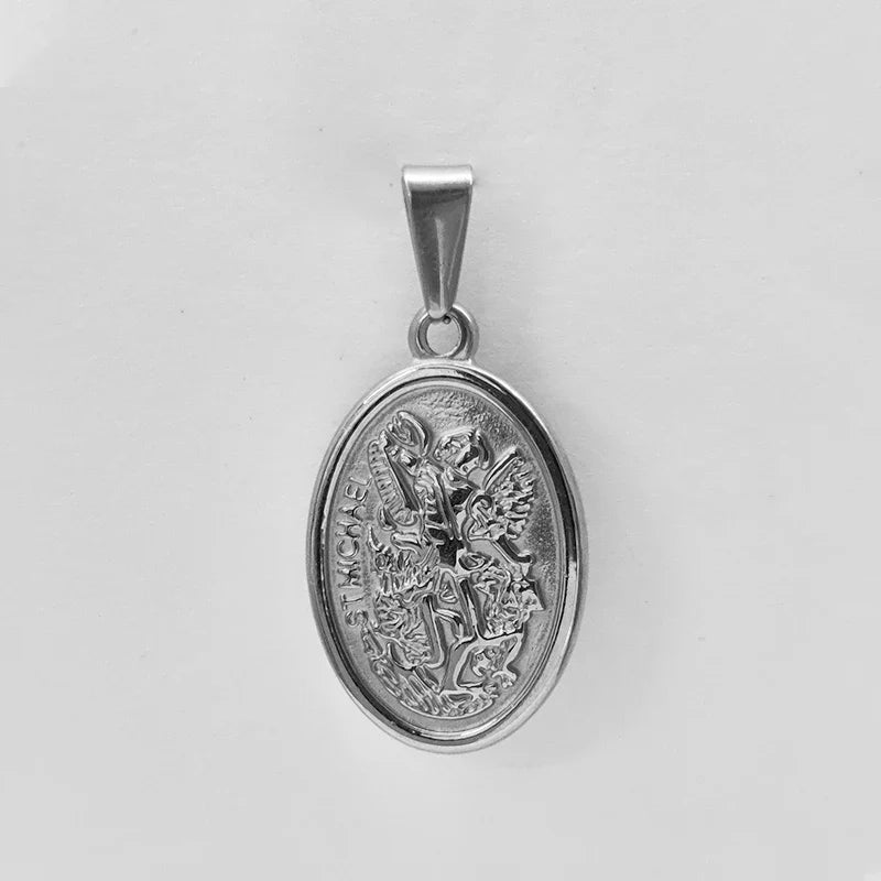 Hypoallergenic 316L Stainless Steel Gold Plated Pendant Necklace - Saint Michael & Saint Christopher, Ideal Gift for Men