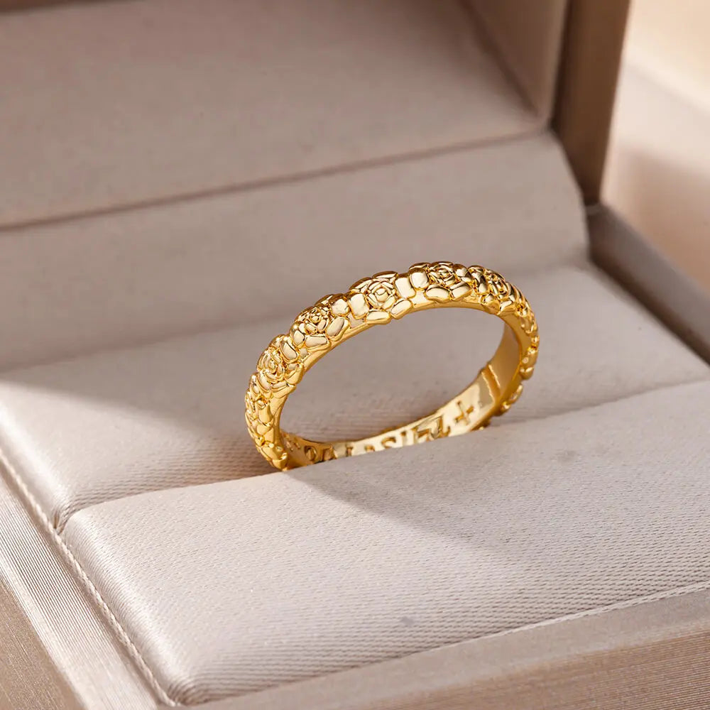 Stainless Steel Rose Flower Rings for Women Vintage Couple Ring Gothic Punk Hoops Irregular Geometric Ring Jewelry Accessories