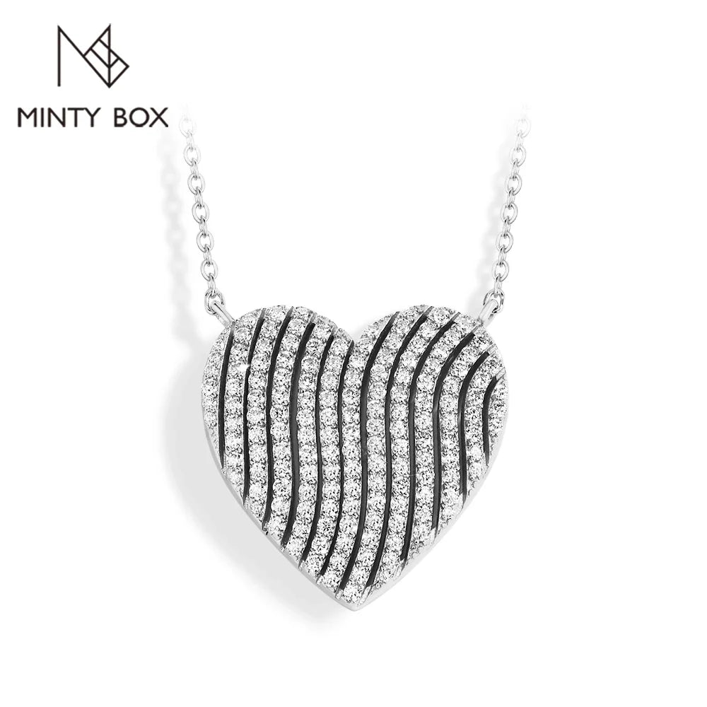 MINTYBOX 18K White Gold Plated Heart Shaped Diamond Pendant S925 Silver Moissanite Adjustable Necklace Jewelry Gift for Her
