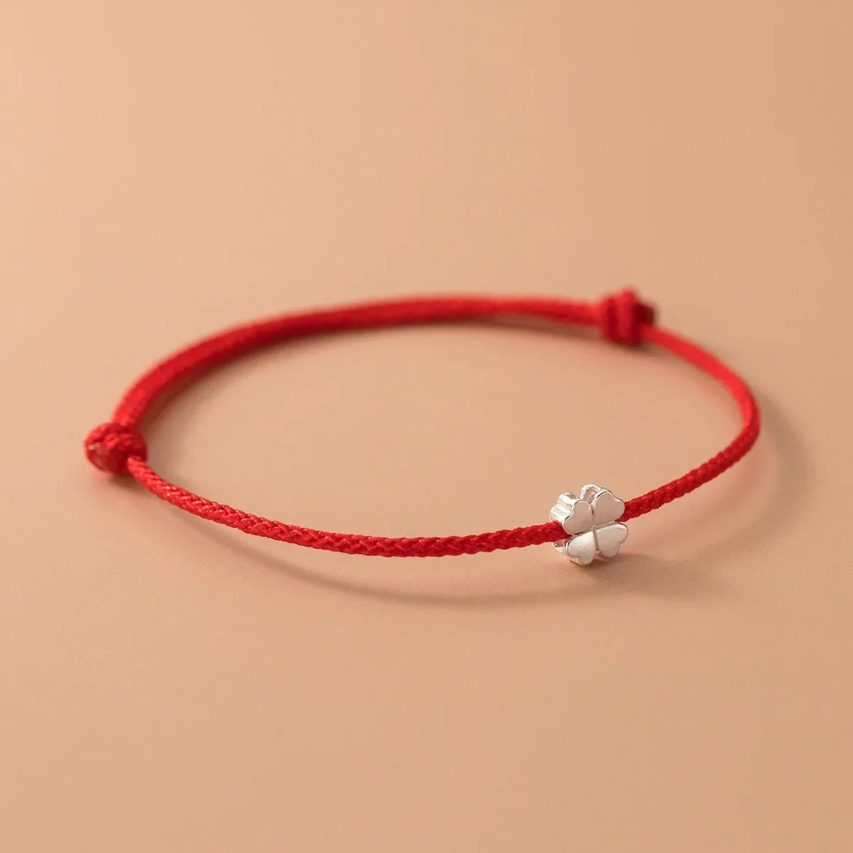 S925 Sterling Silver Flowers Red Rope Clover Adjustable Bracelet For Women Fine Jewelry Minimalist Accessories