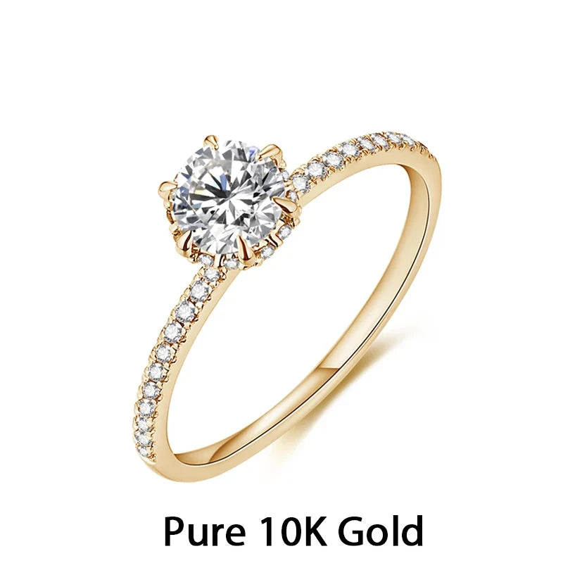MINTYBOX 14K Yellow Gold D Colo Moissanite Rings for Women Handmade 6.5mm Pure 10K Round Shape Engagement Ring Gift Fine Jewelry