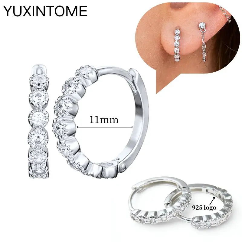 925 Sterling Silver Ear Needle Fashion Hoop Earrings White Crystal Luxury Women's Silver Earrings Wedding Women's Jewelry Gift