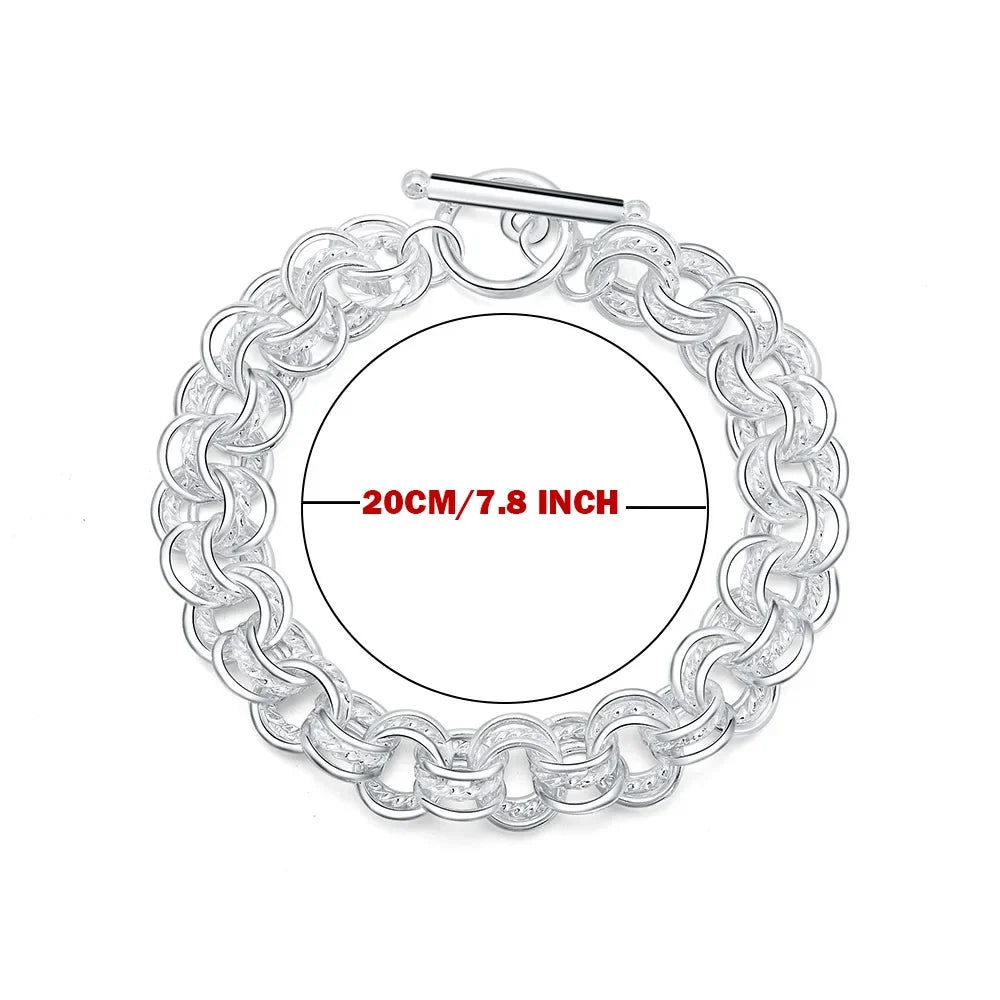 Fashion 925 Sterling Silver Ring Round Bracelets For Women Men Wedding Luxury Quality Jewelry