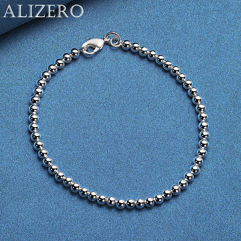 ALIZERO 925 Sterling Silver Bracelet 4mm Beads Bracelets For Women Jewelry For Fashion Party and Daily Wear 16-23CM