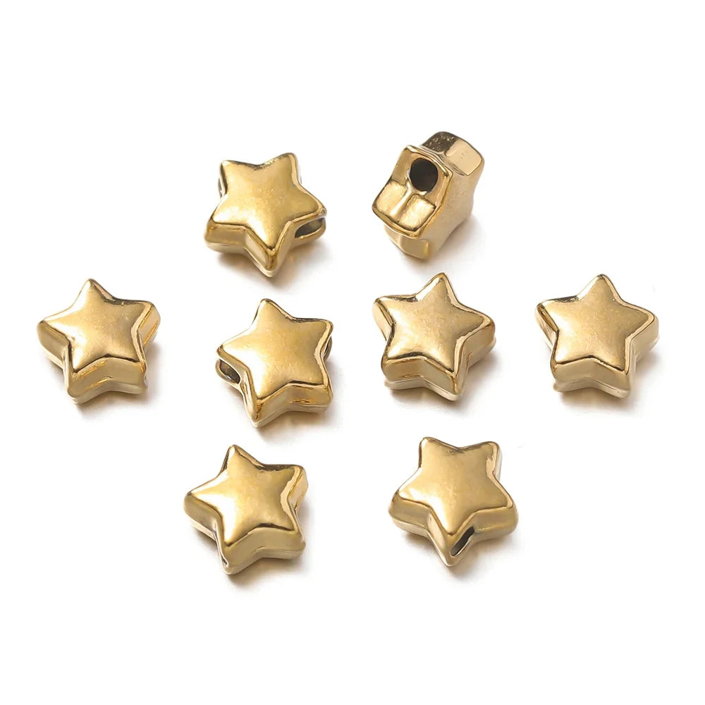 10Pcs/Pack Stainless Steel Various Shape Gold Steel Color Texture Spacer Beads for DIY Bracelet Jewelry Making Accessories