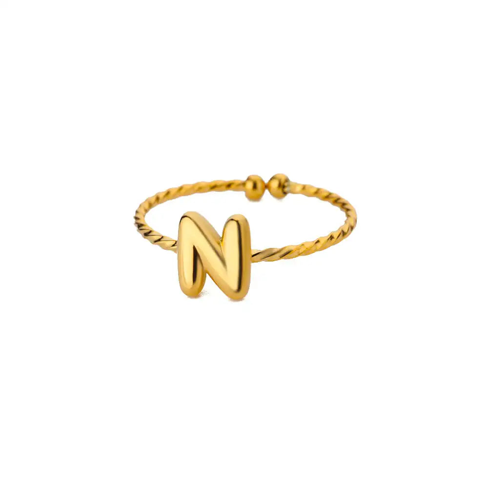Cute Chunky Initial Letter Rings For Women Gold Color Stainless Steel A-Z Letter Adjustable Ring Aesthetic Wedding Jewelry Gift