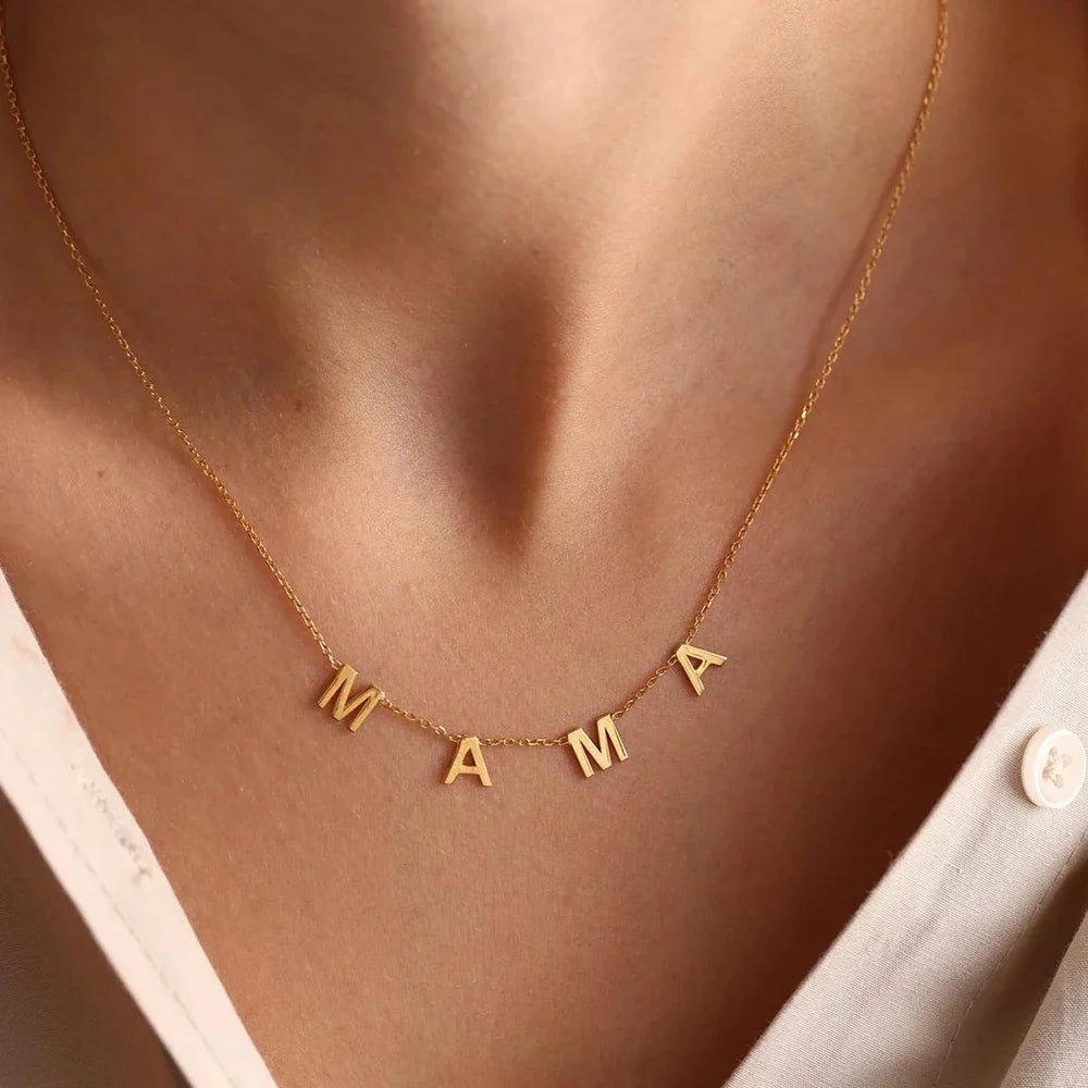 COLALA Customized Stainless Steel MAMA Name Necklace Custom Personalized Letter Choker Necklace Pendant Nameplate Gift