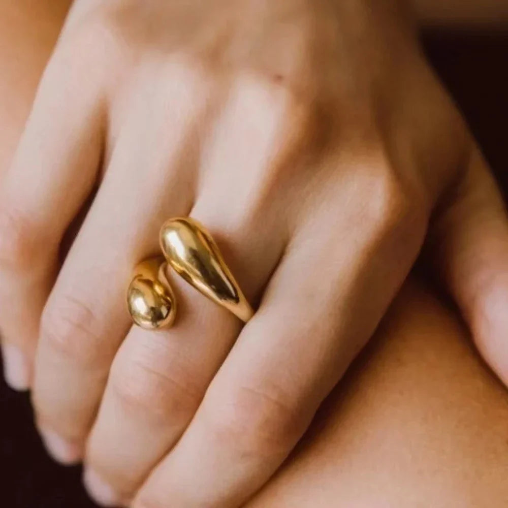 SUNIBI Double Opening Ring for Woman Golden Glossy Feather Design Ring 316 Stainless Steel Women's Fashion Jewelry Wholesale