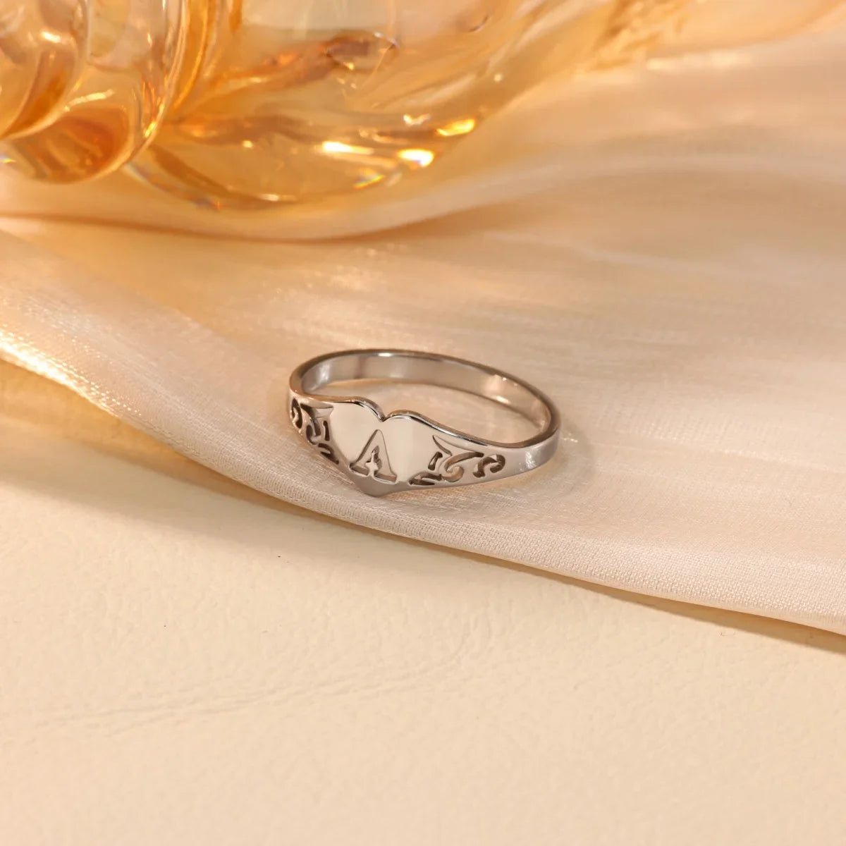 Stainless Steel A-Z Letter Heart Rings For Women Silver Color Hollow Initial Letter Ring Aesthetic Wedding Jewelry Gift
