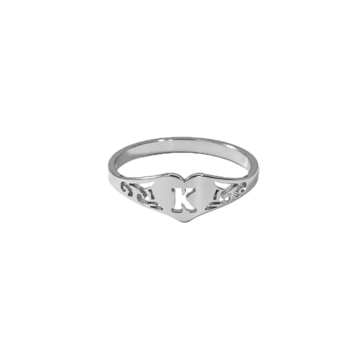 Stainless Steel A-Z Letter Heart Rings For Women Silver Color Hollow Initial Letter Ring Aesthetic Wedding Jewelry Gift