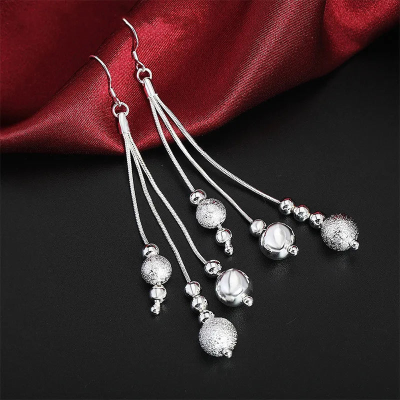 URBABY 925 Sterling Silver 18-inch Frosted Beads Pendant Earrings Necklace for Woman Fashion Jewelry Set Wedding Gift