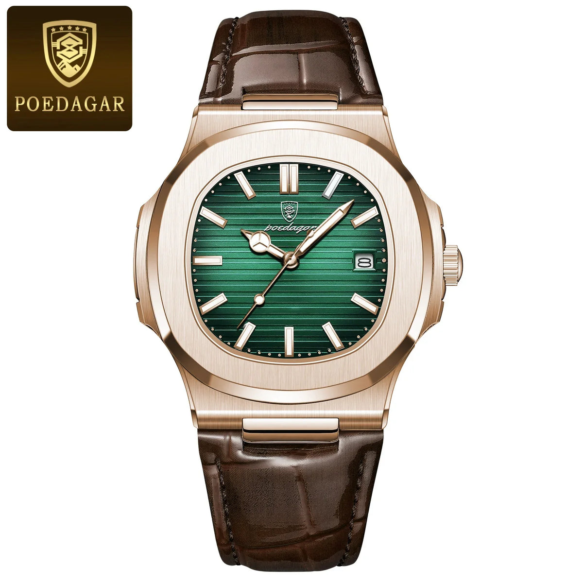 POEDAGAR Fashion Square Men's Watch Waterproof Luminous Date Business Man Wristwatch Casual Leather Quartz Watches For Men Reloj