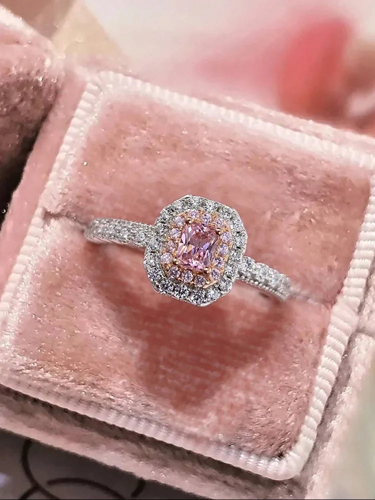925 Sterling Silve Fashion Delicate Sweet Pink Zircon Ring For Women Anniversary Luxury Personalized High Quality Fine Jewelry