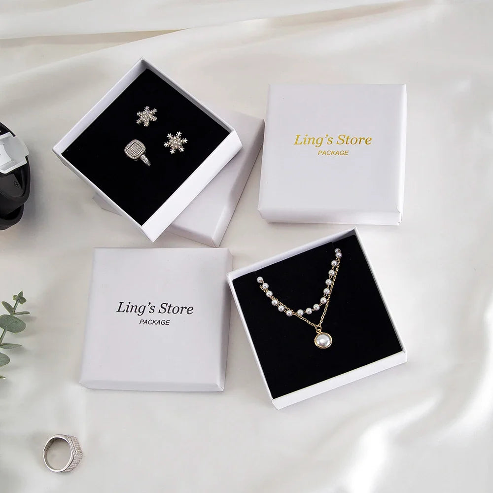 24Pcs Personalized Logo Jewelry Paper Gift Box Wedding Favors Ring Earring Necklace Pendant Bracelet Stud Bag Storage Packaging