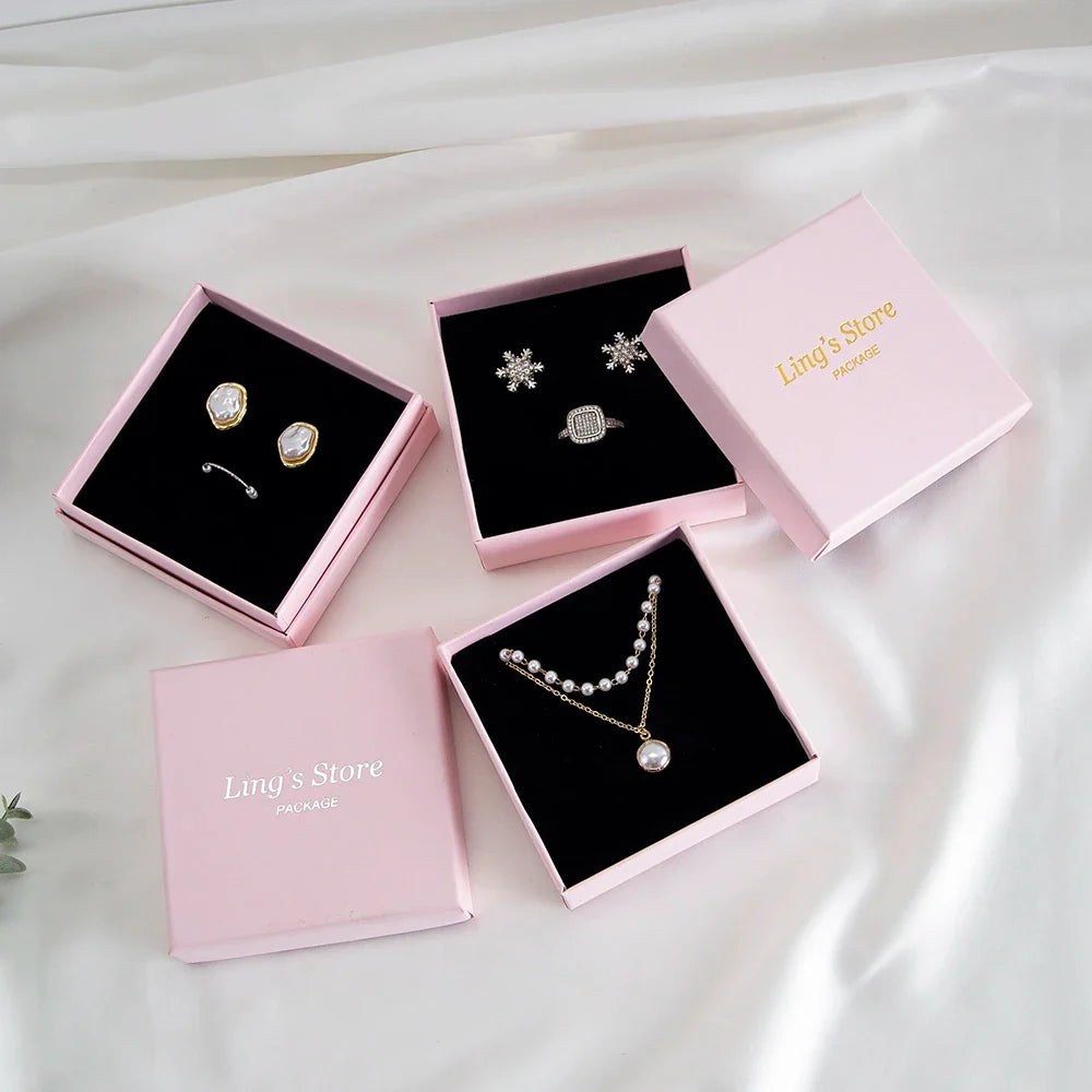 24Pcs Personalized Logo Jewelry Paper Gift Box Wedding Favors Ring Earring Necklace Pendant Bracelet Stud Bag Storage Packaging