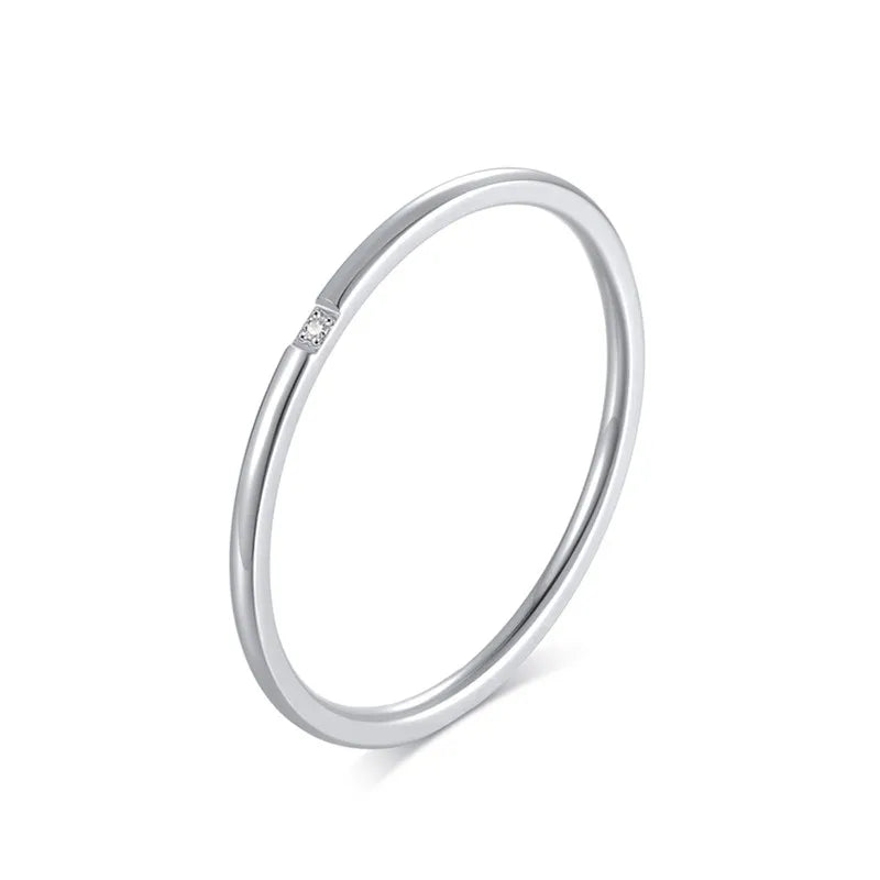 1mm Thin Stainless Steel CZ Inlay Stackable Ring Wedding Band for Women Girl Size 3-10
