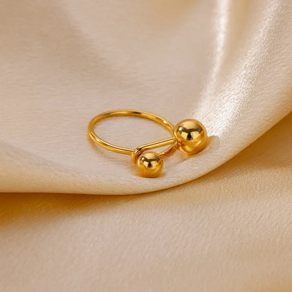Punk Chunky Ball Rings For Women Men Gold Color Stainless Steel Anxiety Beads Ring Trendy Jewelry Finger Accessories Gift BFF